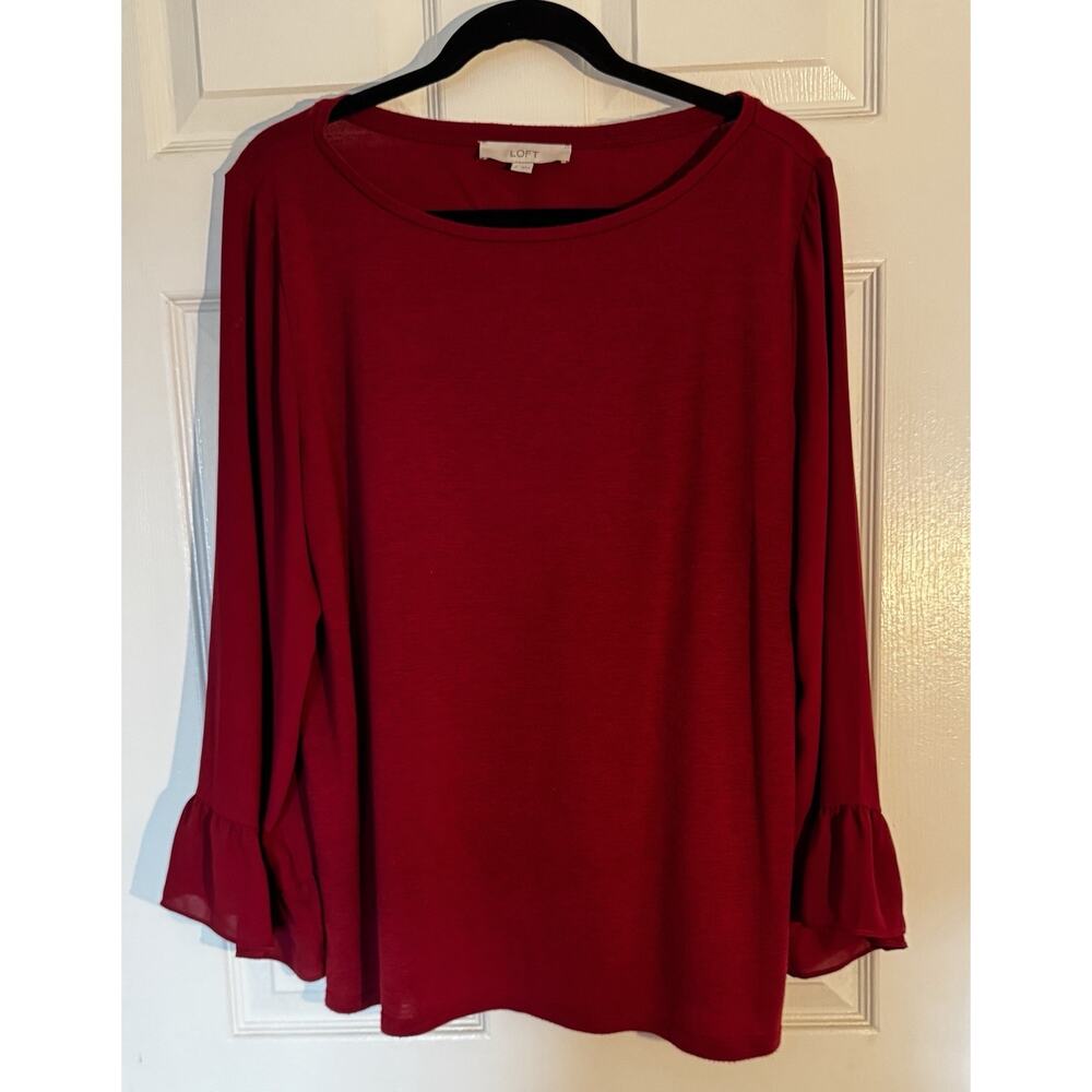 Loft Mixed Media Red Blouse Size XL